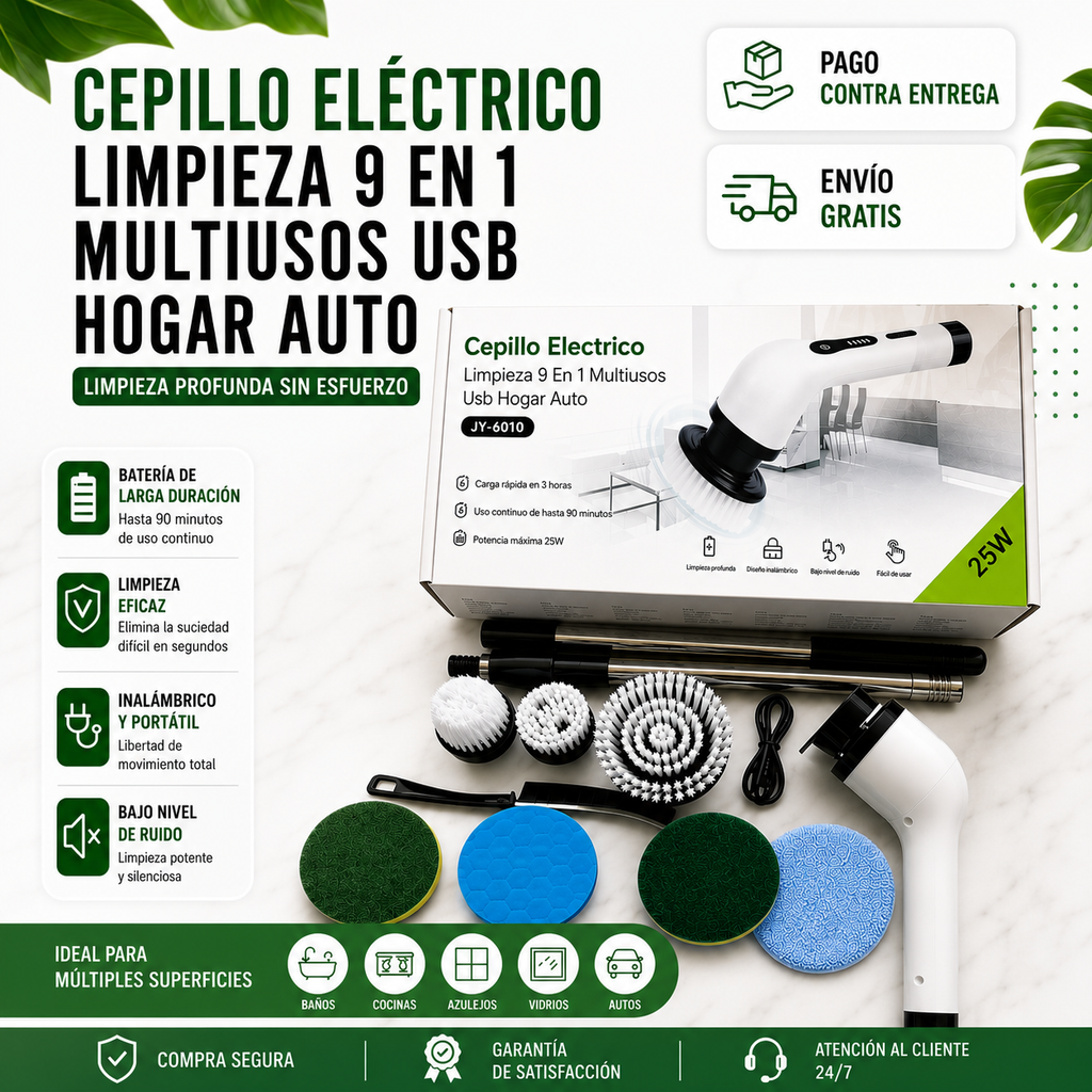 Cepillo Electrico Limpieza 9 En 1 Multiusos Usb Hogar Auto